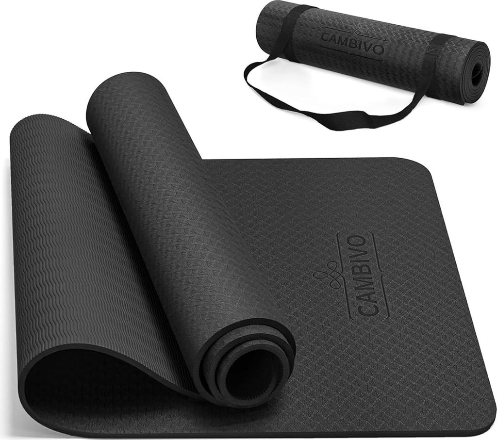 CAMBIVO Yoga Matte 183cm x 61cm, 8mm Dicke Pilates Gymnastikmatte Rutschfest & Gepolstert,Yogamatte mit Tragegurt, Sportmatte Fitnessmatte Zuhause