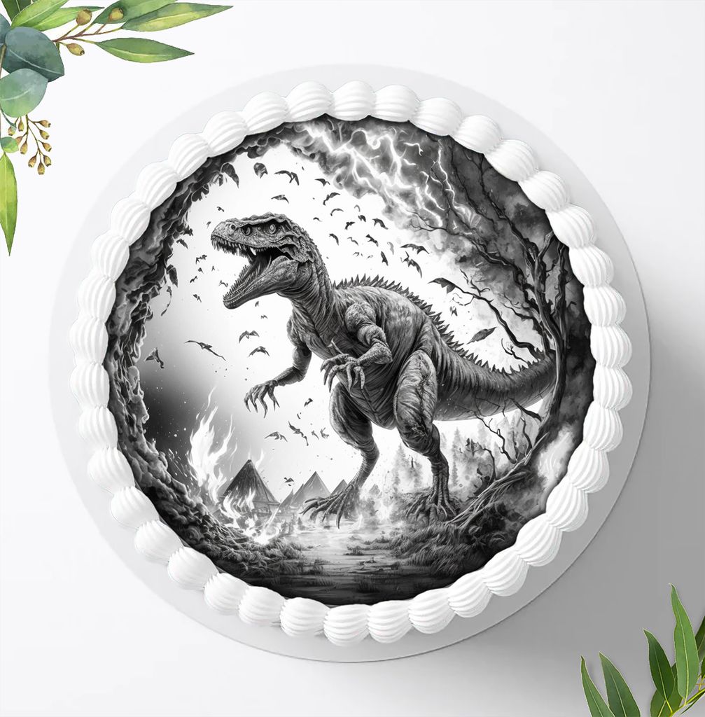 Für die Geburtstags Torte ein Tortenaufleger, Zuckerbild mit dem Motiv: Dinosaurier, Essbares Foto für Torten, Fondant, Ø 20cm, 1206z