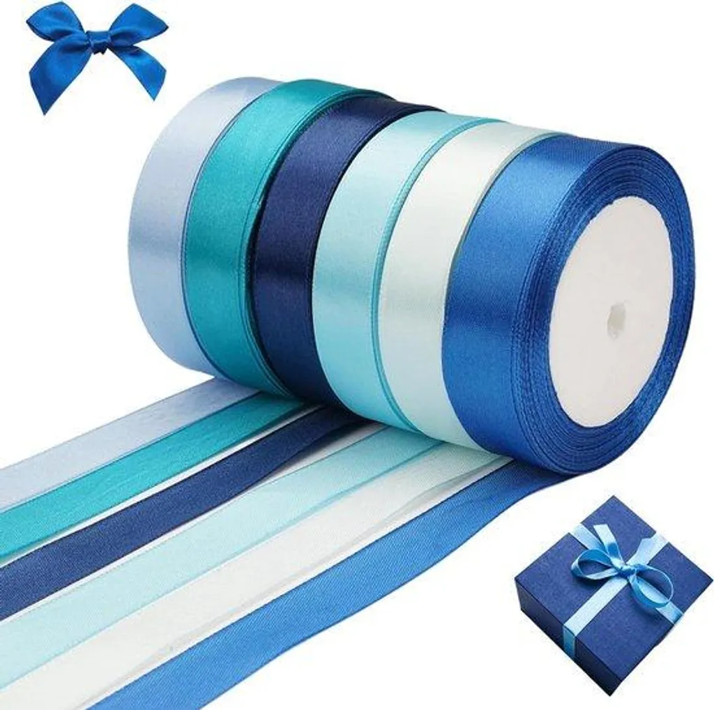 Ruban en satin bleu 2 cm x 22 m pour décoration et emballage cadeau