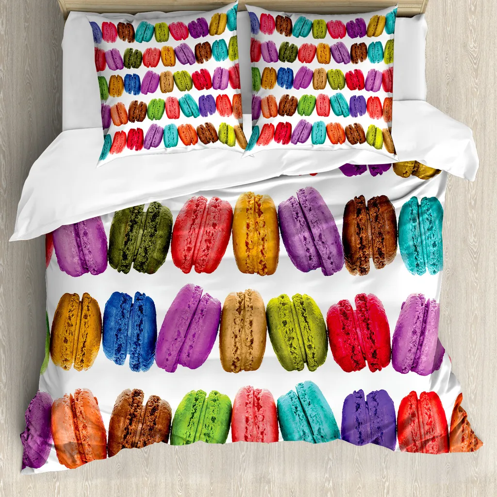 ABAKUHAUS Set copripiumino colorato per letti matrimoniali, biscotti da bar, antiacaro, adatto a chi soffre di allergie, con federe, multicolore