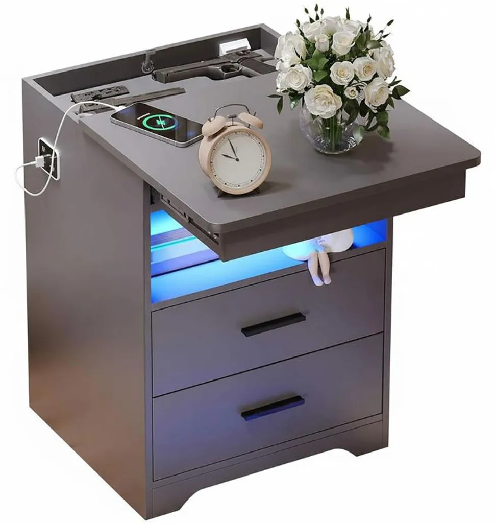 Table de Chevet LED avec Rangement Sécurisé Arme pour Chambre à Coucher