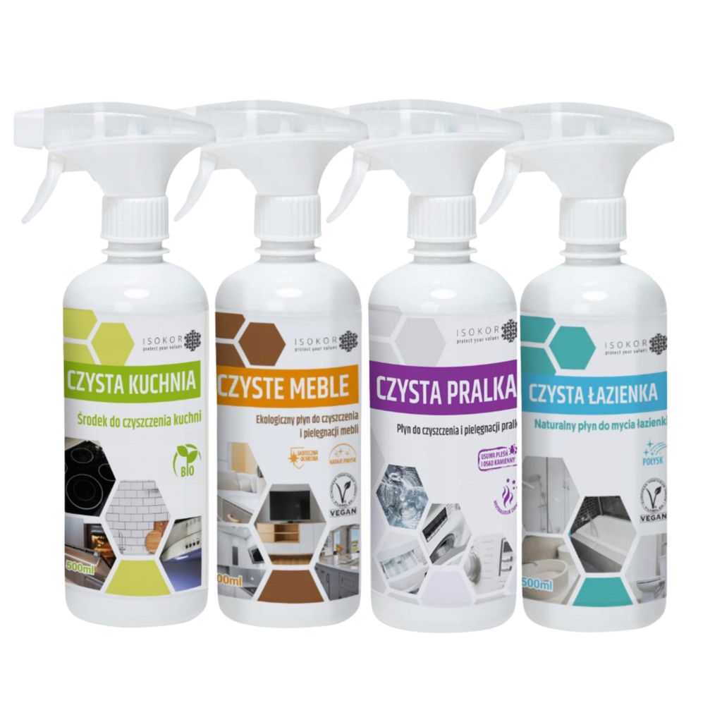 ISOKOR | Reinigungsset Küche, Möbel, Bad & Waschmaschine | 4×500 ml | Natürliche EKO-Reinigungsmittel | Umweltfreundlich, Vegan & Biologisch ab...