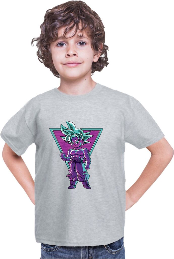 Kinder T-Shirt Dragon Anime Manga Ball Z Retro Goku, 7-8 Jahr - 128 / Grau