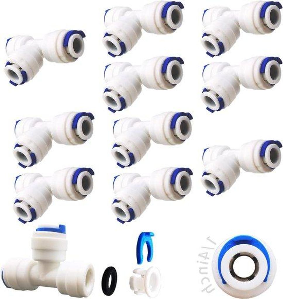Wasserhahnadapter für Wasserfilteranlage 635 mm (1/4") Pushfit rechte Steckverbindung für Kühlwasserhahn (T-Stutzen) - 10 Stück