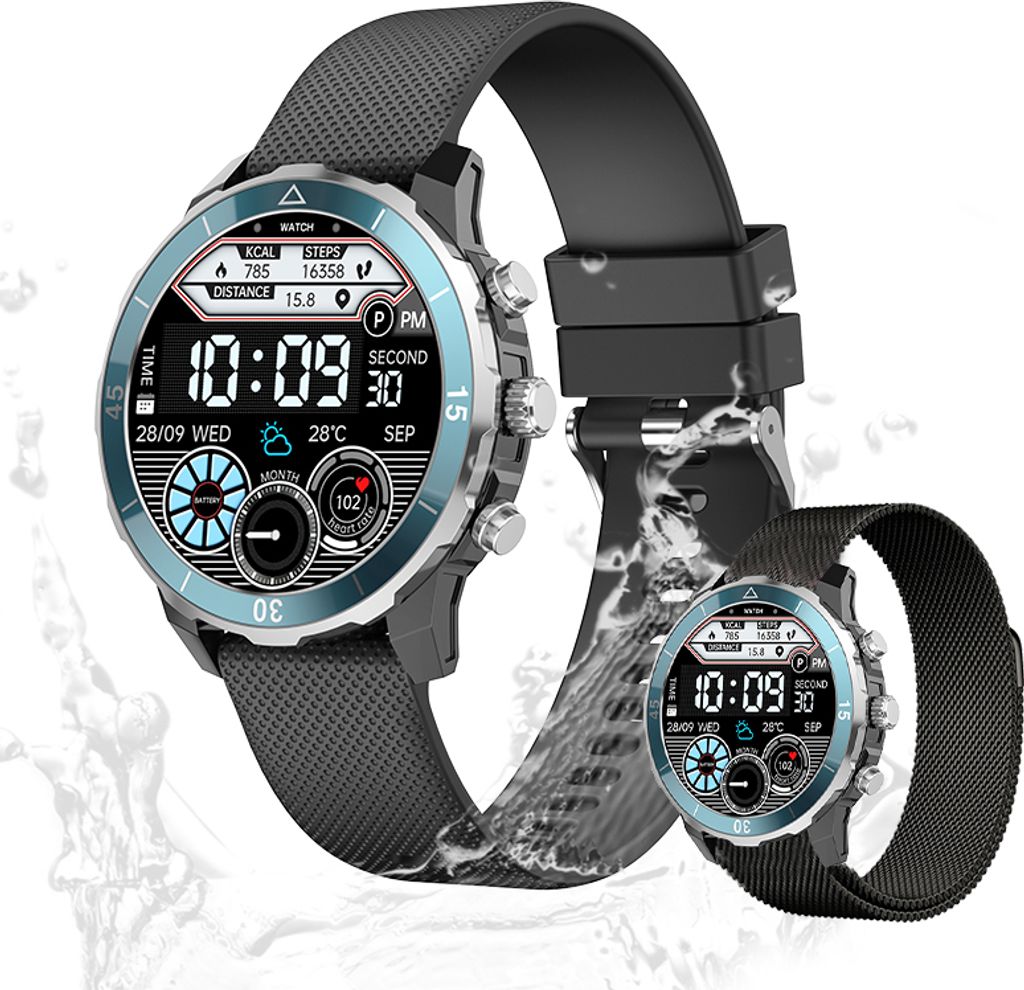 Valdus Damen Smartwatch 1,32 Zoll AMOLED Fitness-Tracker mit Telefonfunktion, IP68 wasserdicht, Herzfrequenzsensor, SpO2 & Schrittzähler – Schwarz