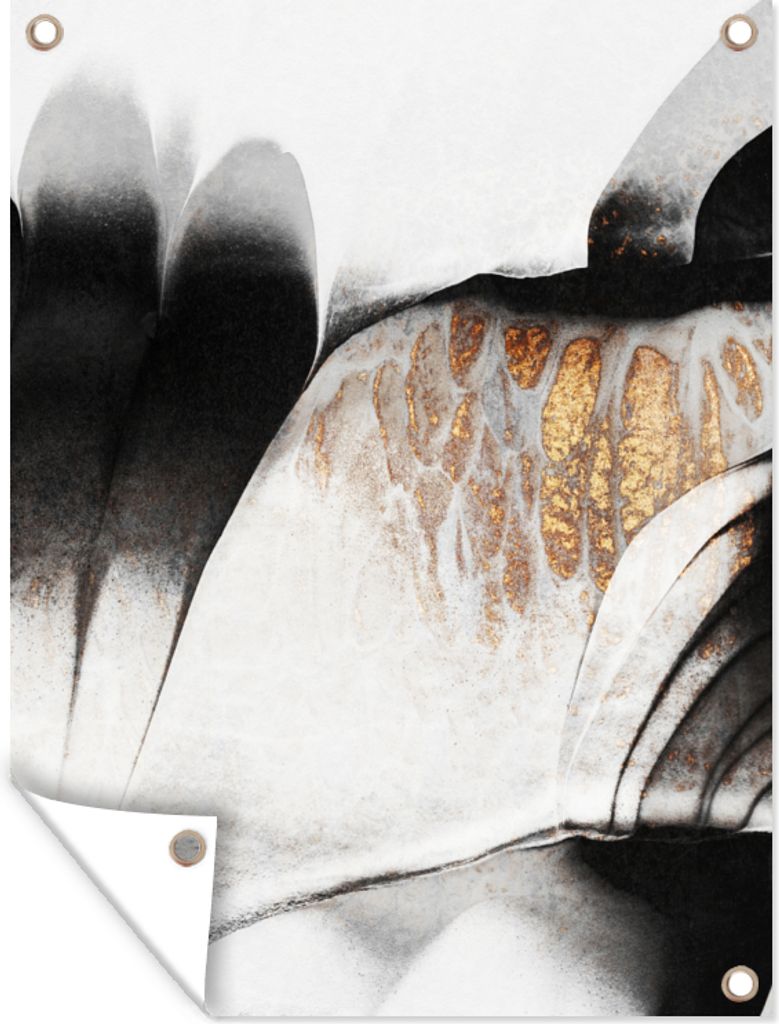 MuchoWow 90x120 cm Outdoor-Poster Gartendeko Sichtschutz Garten Poster für den Garten Gold - Abstrakt - Design