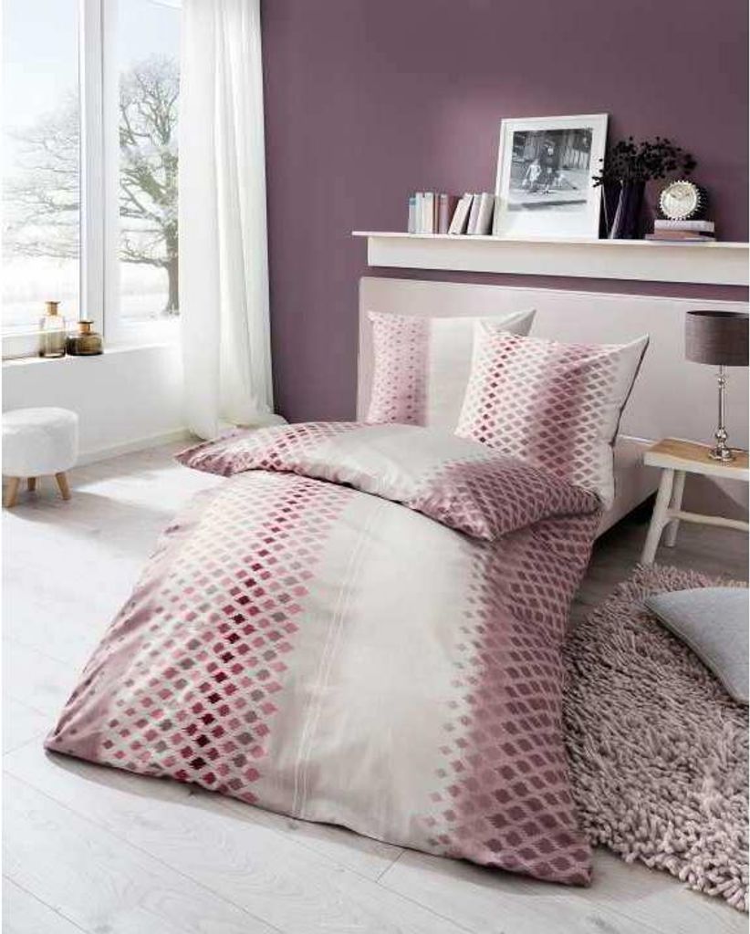 Kaeppel Mako-Satin Bettwäsche Various Rauten Mauve 100% Baumwolle Reißverschluss Bettbezug Kissenbezug Bettgarnitur Bettwäsche-Set 135x200 cm