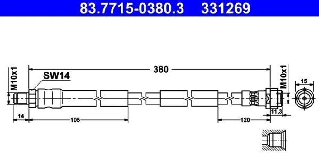 Flexible de frein ATE 83.7715-0380.3 pour Mercedes SL R230 OE 2304200048