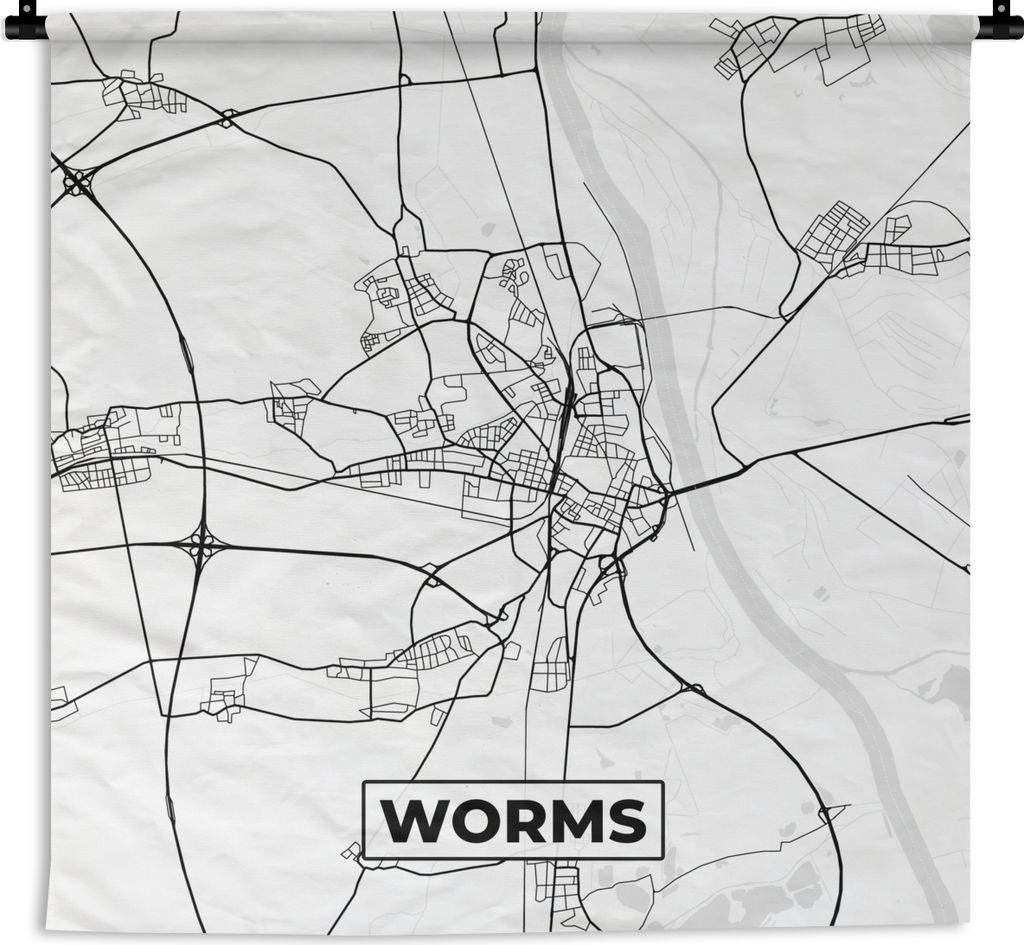 MuchoWow Wandteppich Wandbehang Karte - Worms - Stadtplan 90x90 cm Tapisserie Dekoration Wandtuch - Wandaufhänger