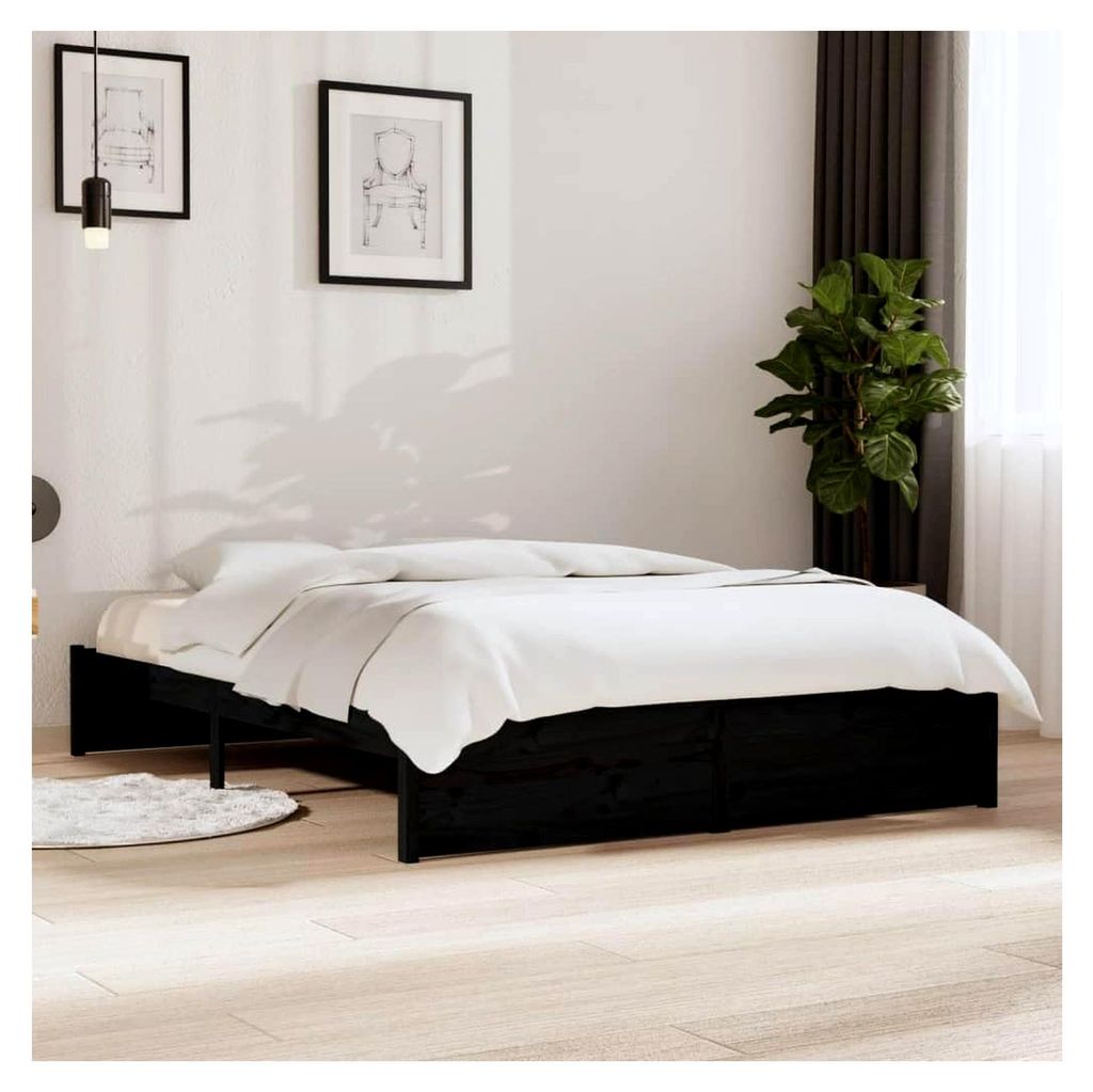 Bettgestell ohne Matratze aus schwarzem Massivholz, 140 x 190 cm