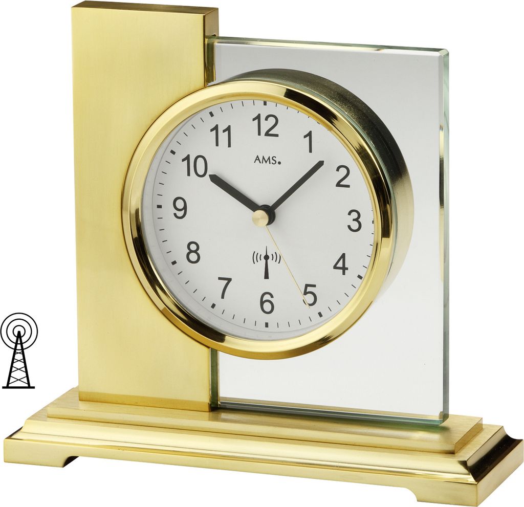 AMS 5141 Tischuhr Funk golden eckig modern messing farben Produktbild 