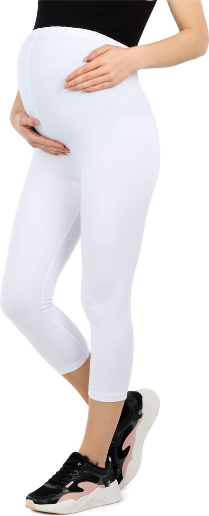 Be Mammy Damen 3/4 Umstandsleggings aus Baumwolle BE20-284 (Weiß, XL)