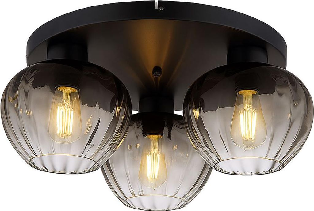LED Deckenlampe, schwarz, Rauchglas, D 45 cm