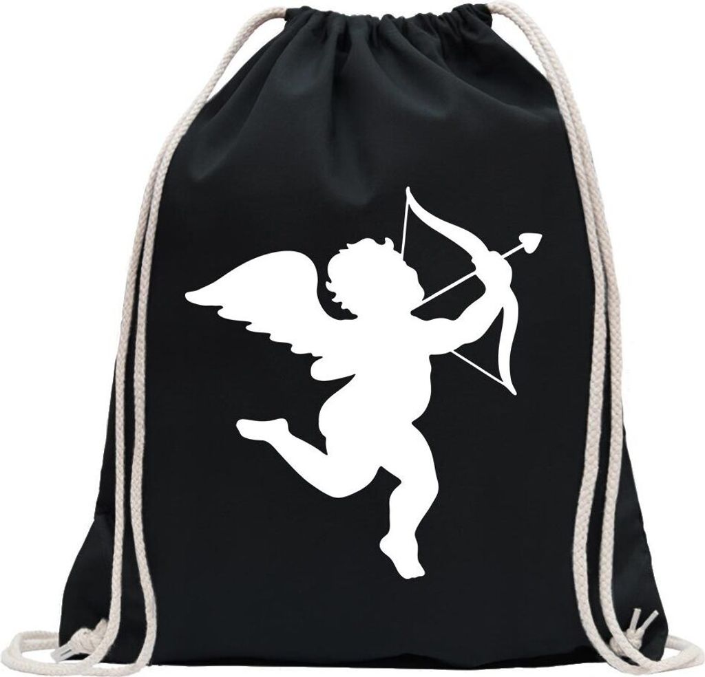Kiwistar - Turnbeutel - schwarz - Engel Profil - Liebesengel - Amor - Fun Rucksack Sport Beutel Gymsack Baumwolle mit Ziehgurt