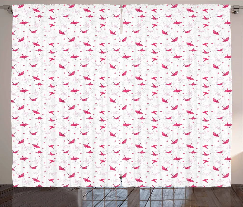 Tenda Shabby Abakuhaus Cuori e Gru | Rosa Magenta per Soggiorno