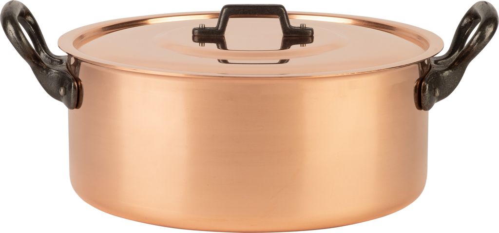Cuisine Romefort | Kupfertopf Ø 28 cm | verzinnt mit Gusseisengriffen und Deckel | Schmortopf aus massivem Kupfer