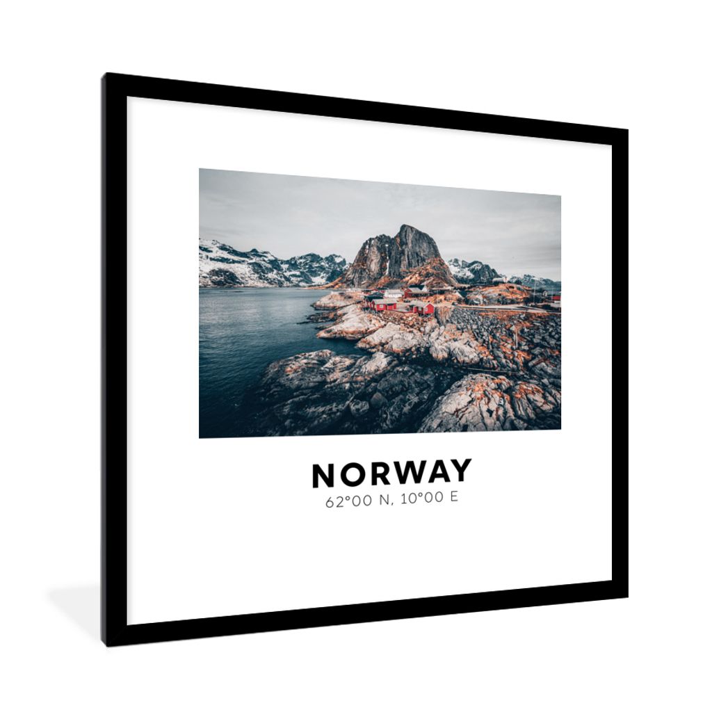 MuchoWow Gerahmtes Poster Norwegen - Skandinavien - Bergen - Winter 40x40 cm - Poster mit Schwarzem Bilderrahmen Wandposter Rahmen Foto Bilder - ...
