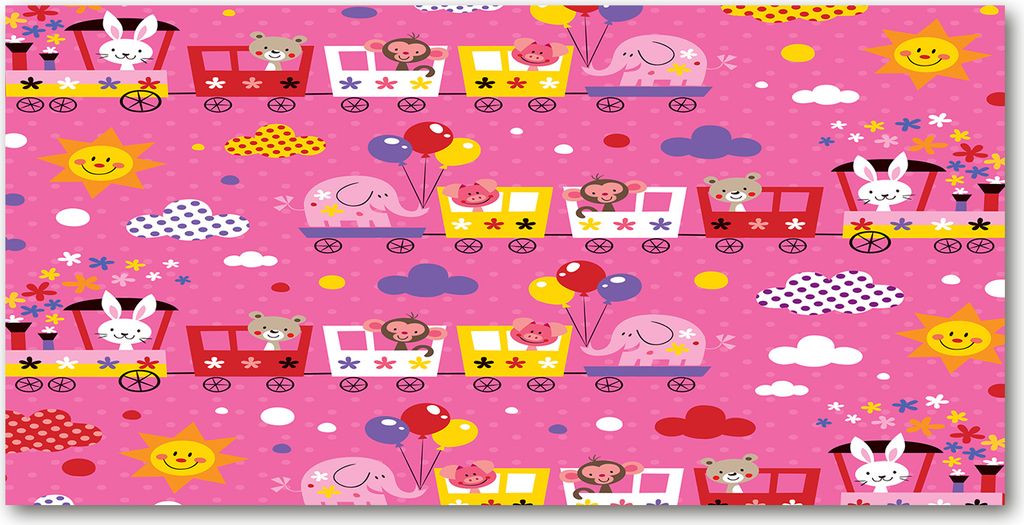 Tulup Leinwandbild - 120x60 cm - Wandkunst - Drucke auf Leinwand - Leinwanddruck - Kinderzimmer - Rosa - Tiere im Zug