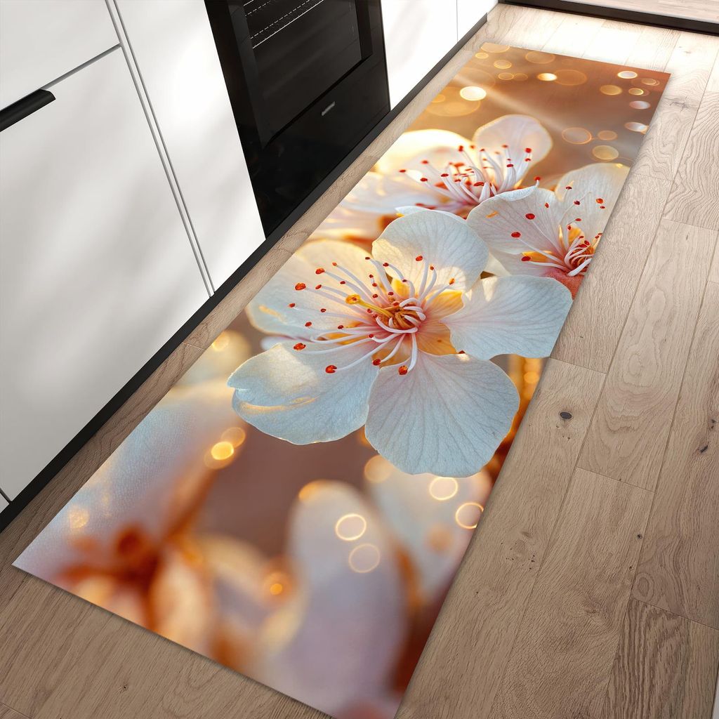Küchenteppich 80x250cm rutschfest & abwischbar PVC Läufer - Blumenstrahlen