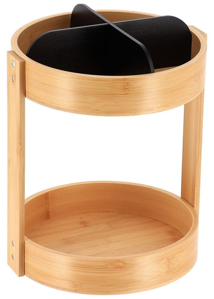 TENDANCE | drehbarer Ablagebehälter - Kosmetikorganizer - braun - schwarz - aus Bambus - Schubladenorganizer - zweistöckiger - Badezimmerzubehör...