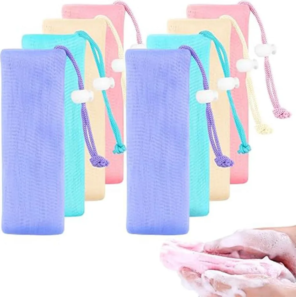 Lot de 4 pochettes à savon en filet doux pour la salle de bain durable