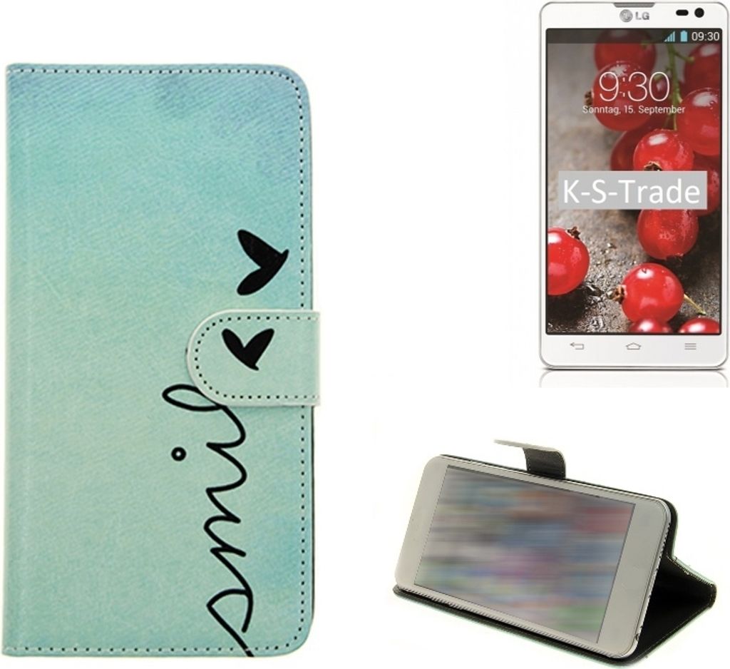 K-S-Trade Schutz-Hülle Handy-Hülle kompatibel mit LG Electronics Optimus L9 II Hülle Wallet Case Flip cover bookstyle Etui Handyhülle ''smile''