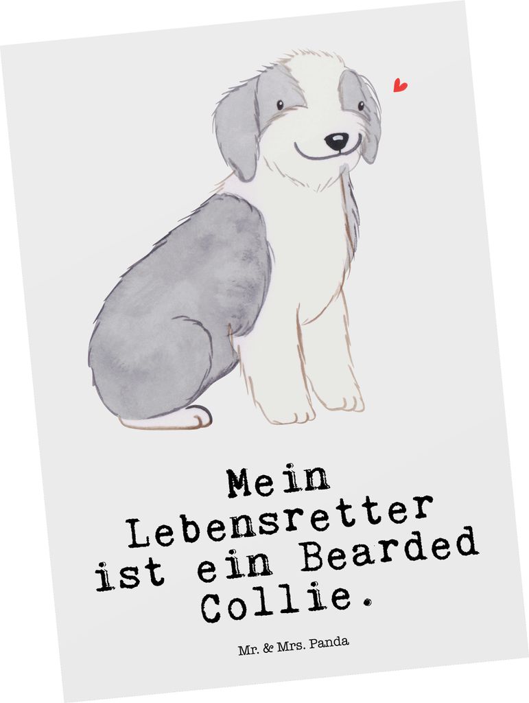 Mr. & Mrs. Panda Postkarte Bearded Collie Lebensretter - Weiß - Geschenk, Britischer Hütehund, Ansichtskarten, Postkarten, Grußkarte, einzelkart...