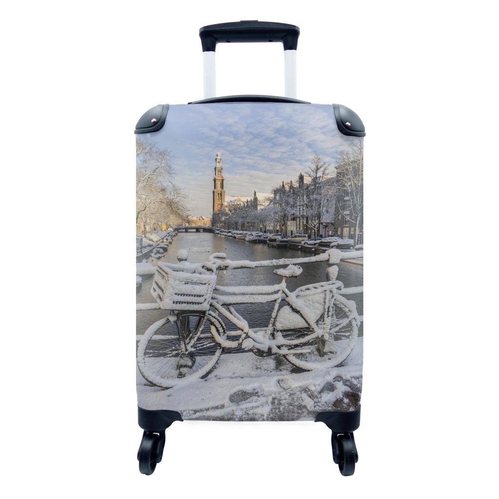 MuchoWow Koffer Handgepäck Trolley Rollkoffer Kleine Reisekoffer mit 4 Rollen - Winterliche Impression der Prinsengracht - Cabin Size < 55x40x23...