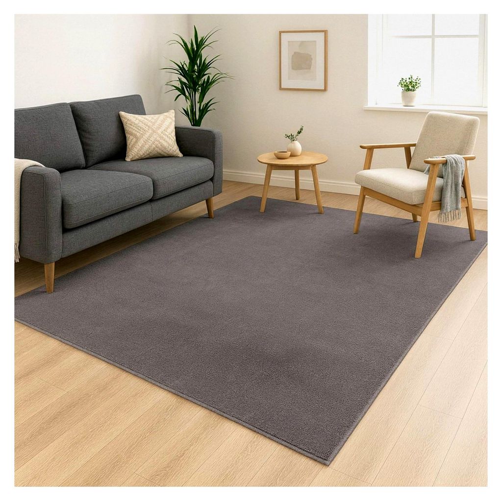 Waschbarer Teppich Einfarbig Kurzflor - 160x220 cm in Dunkelgrau - Weich und mit Soft-Touch Haptik - Rutschfest und Pflegeleicht - Teppich für Woh...
