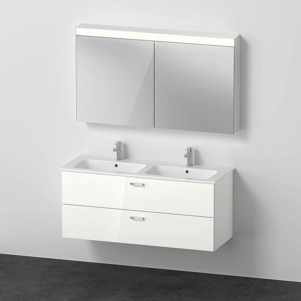 Duravit Xbase, Möbel-Set wandhängend, mit LED-Spiegelschrank, Waschtisch und Waschtischunterschrank, Breite 1270 mm, XB006804545