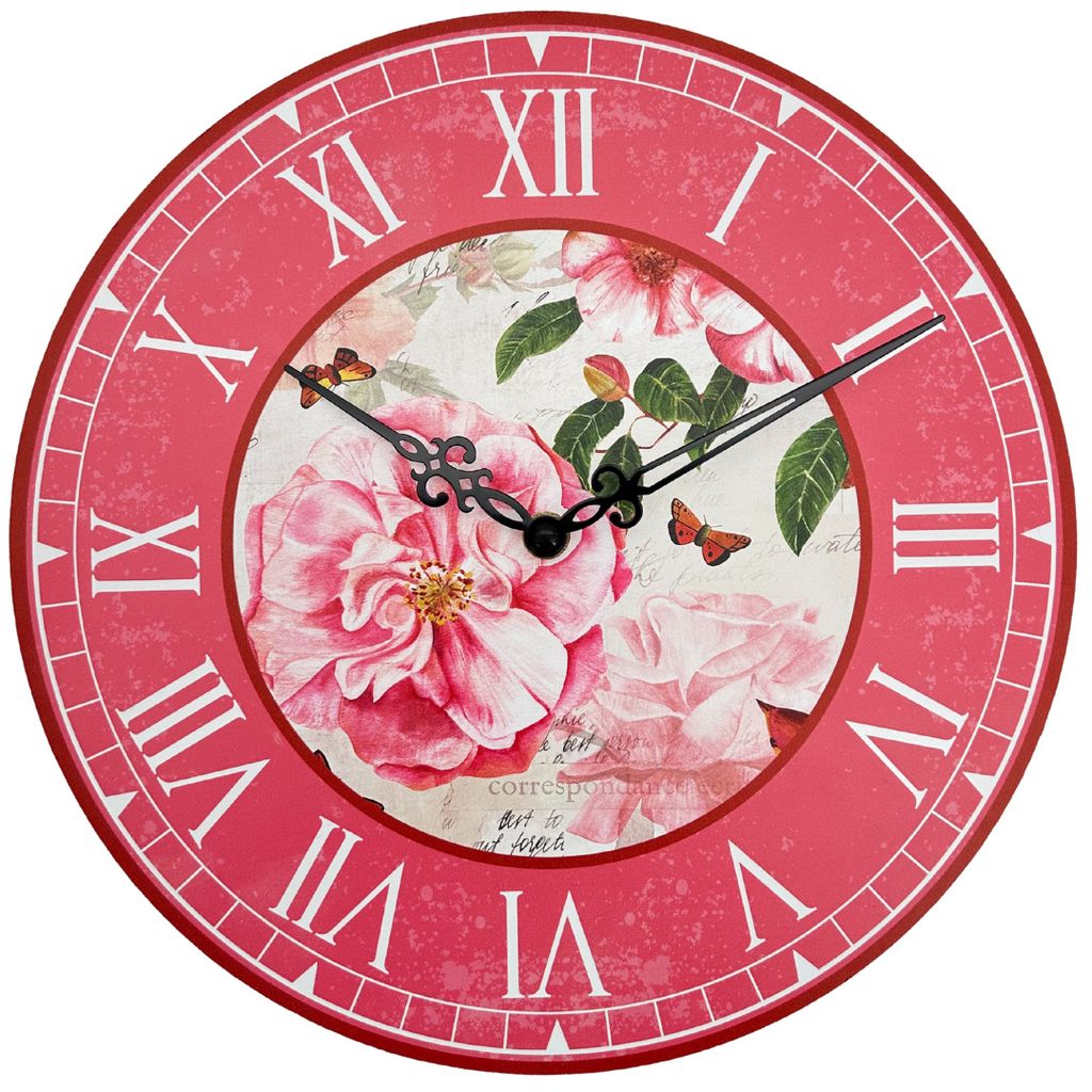 abc HOME | Wanduhr Rosen | Quarzuhrwerk | batteriebetrieben | 30 cm Ø