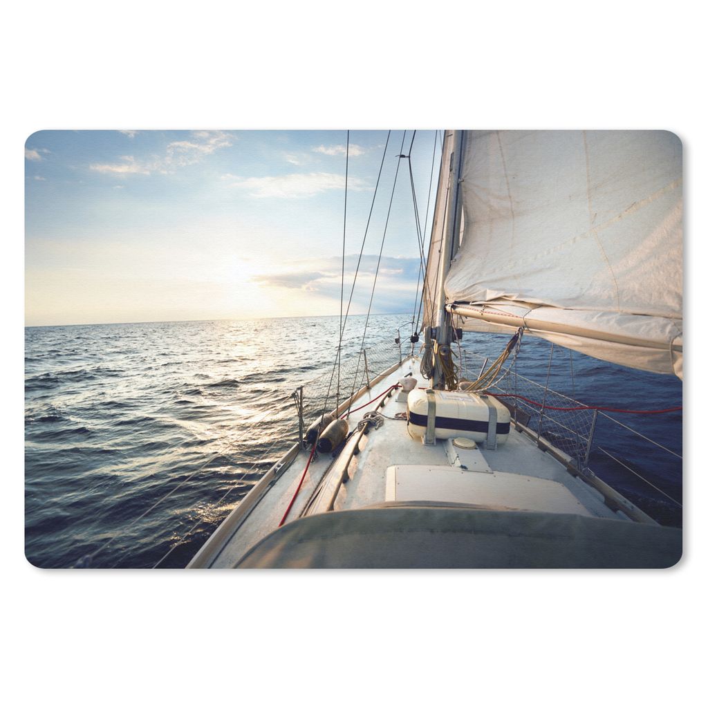 MuchoWow Schreibtischunterlage Meer - Segelboot - Sonne 60x40 cm - XXL Mauspad - Großes Mauspad