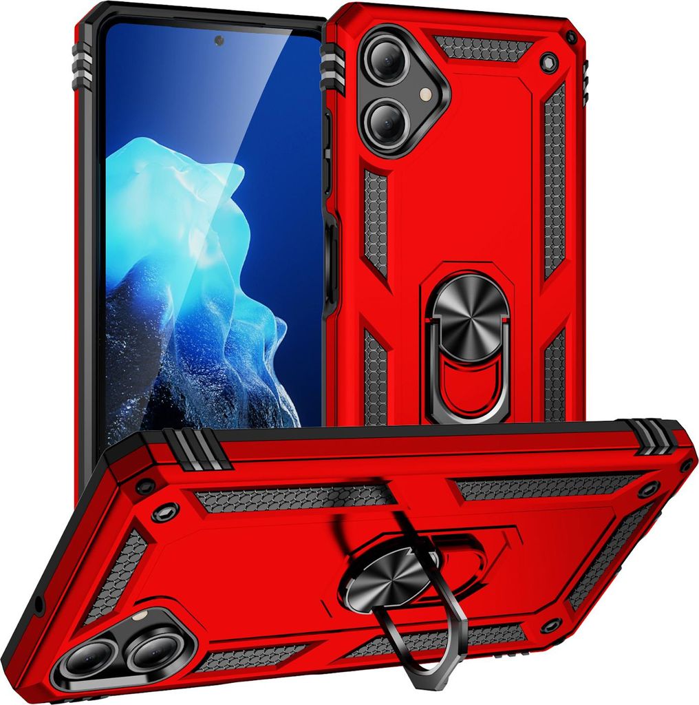 Schutzhülle für Samsung Galaxy A07 Dual Layer Robust Militäre Fallschutz Hülle mit Ringhalterung Ständer Rot