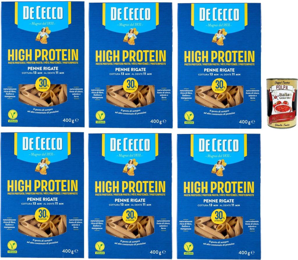 De Cecco Penne rigate Nr. 41, High protein, Italienische Hartweizennudeln, 6 Packungen à 400g, Pasta aus 100% italienischem Hartweizen, + Italian ...