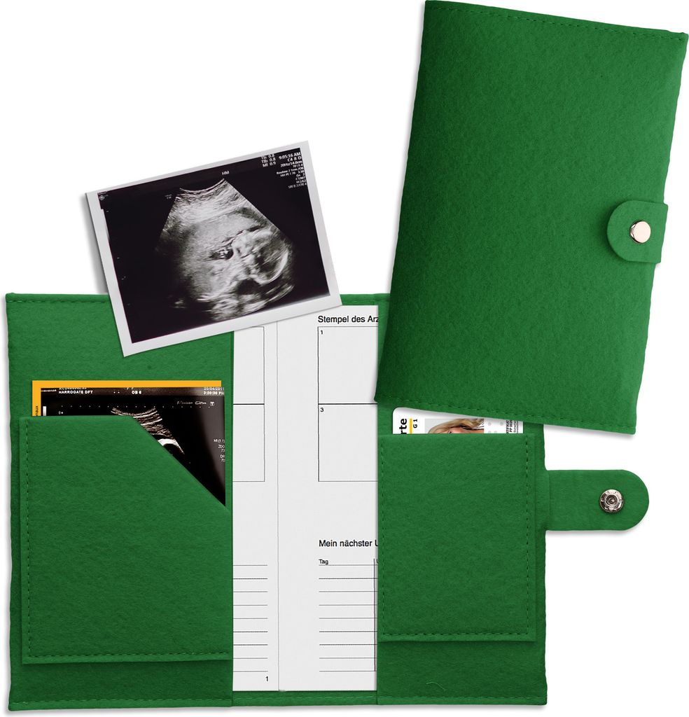kwmobile Hülle für Mutter-Kind-Pass aus Filz - Cover für österreichischen Mutterpass - Schutzhülle mit extra Fächern - Grün
