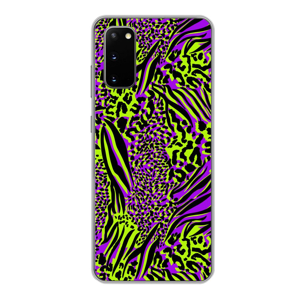 MuchoWow Handyhülle Schutzhülle Hülle für Samsung Galaxy S20 Tiermuster - Zebra - Neon - Lila Silikon Softcase Handy Hülle - Bild