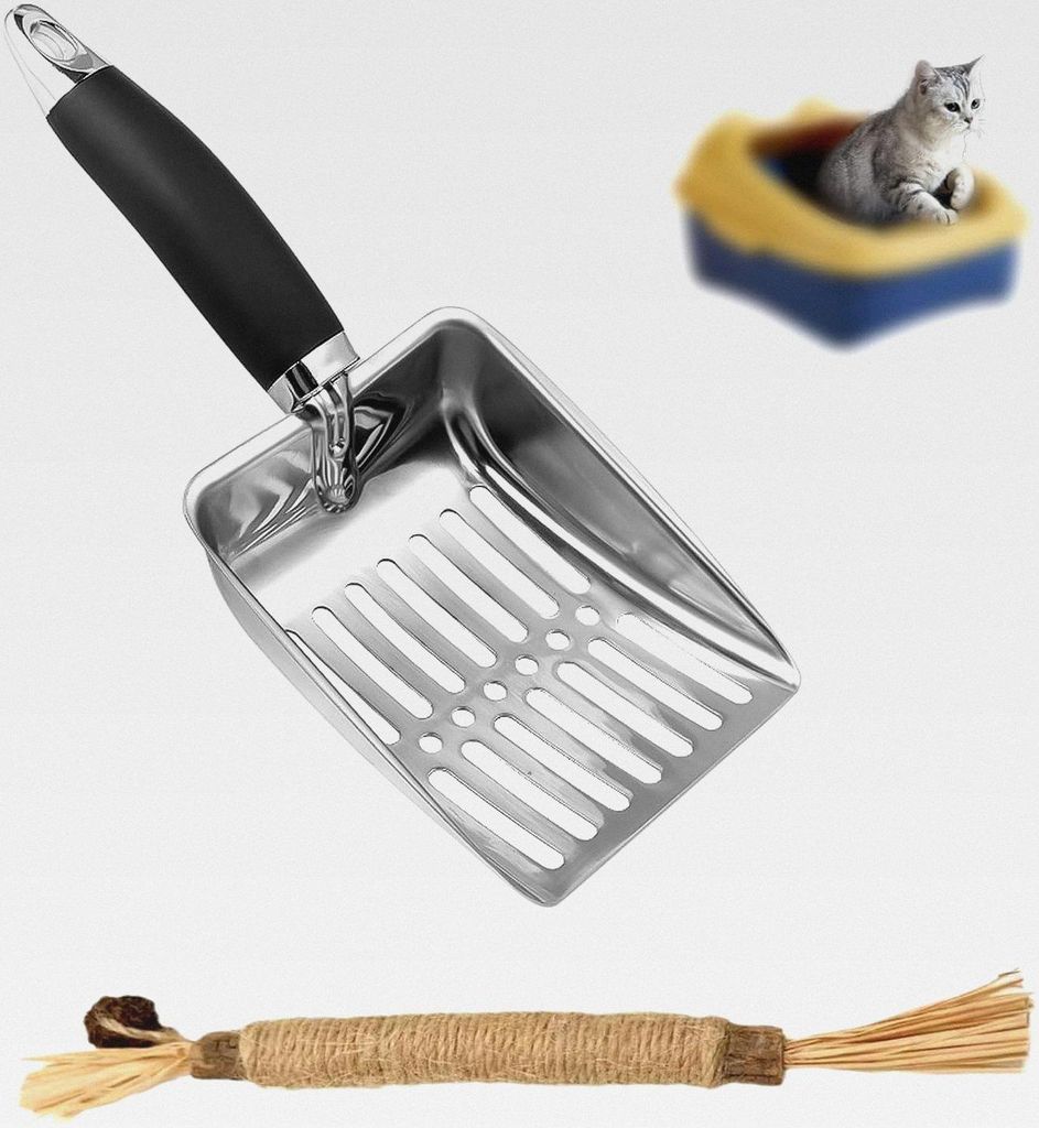 Katzenschaufel für Katzenklo, 26 cm Katzenstreuschaufel Metall, Edelstahl Schaufel für Katzentoilette, Schaufel Katzenstreu mit Griff, für Katze...