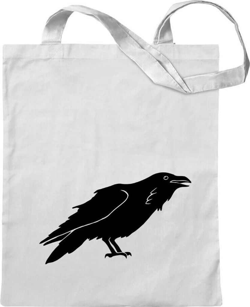 Kiwistar - Baumwolltasche - weiss - Rabe Krähen Corvus - Tragetasche Stoffbeutel Umhängetasche langer Henkel