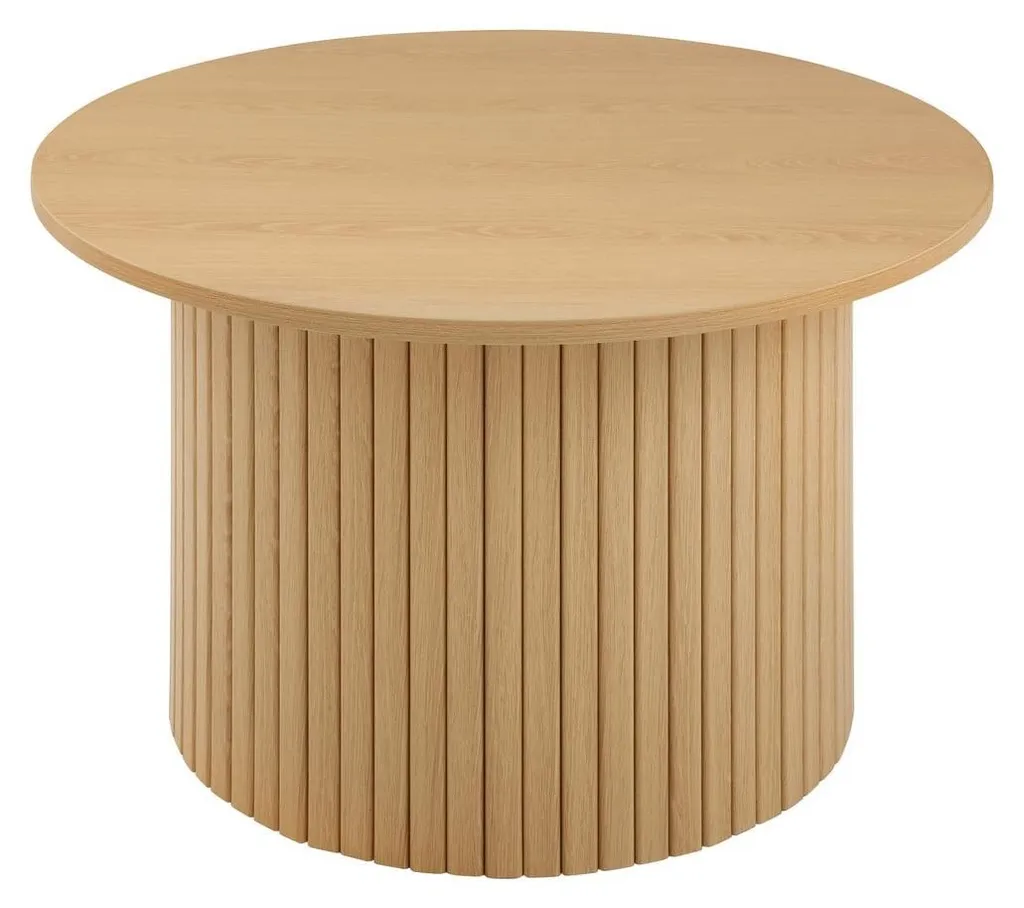 CALICOSY Table basse ronde ELIE avec pied à lattes effet bois naturel