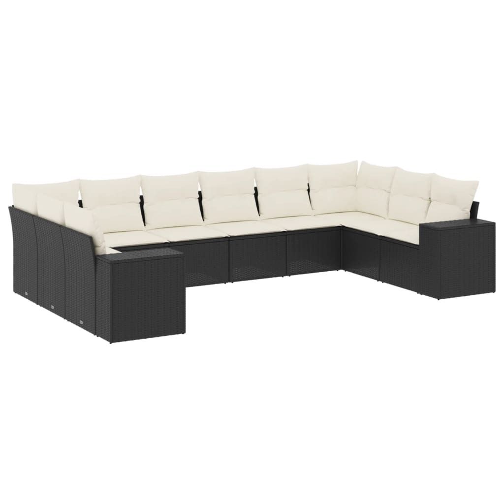 vidaXL 10-tlg. Garten-Sofagarnitur mit Kissen Schwarz Poly Rattan