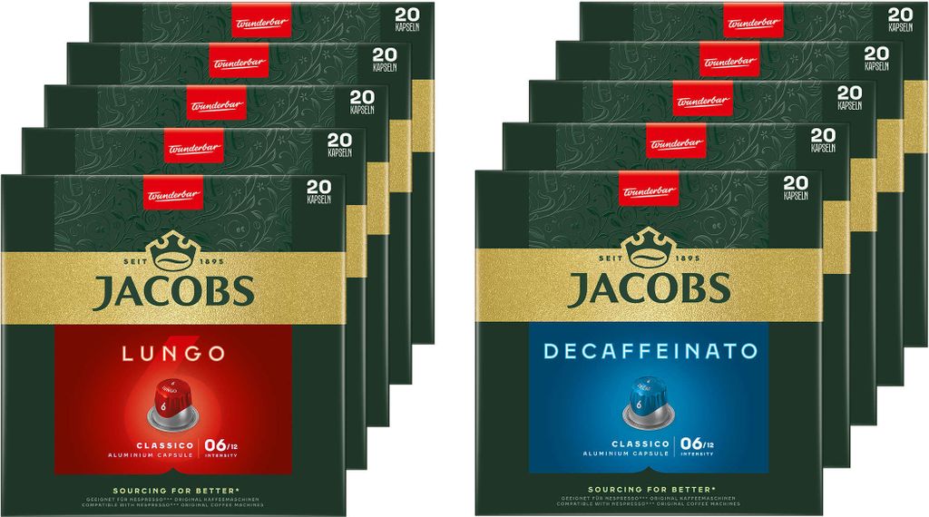 JACOBS Kapseln Lungo 6 Classico & Decaffeinato 6 je 100 Nespresso * kompatibel