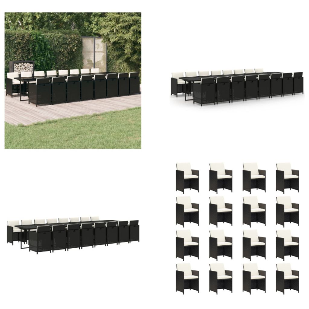 vidaXL 17 tlg. Garten Essgruppe mit Kissen Schwarz Poly Rattan - Garten Essgruppe - Outdoor Essgruppe - Garten-Essgarnitur - Garten-Essgarnituren