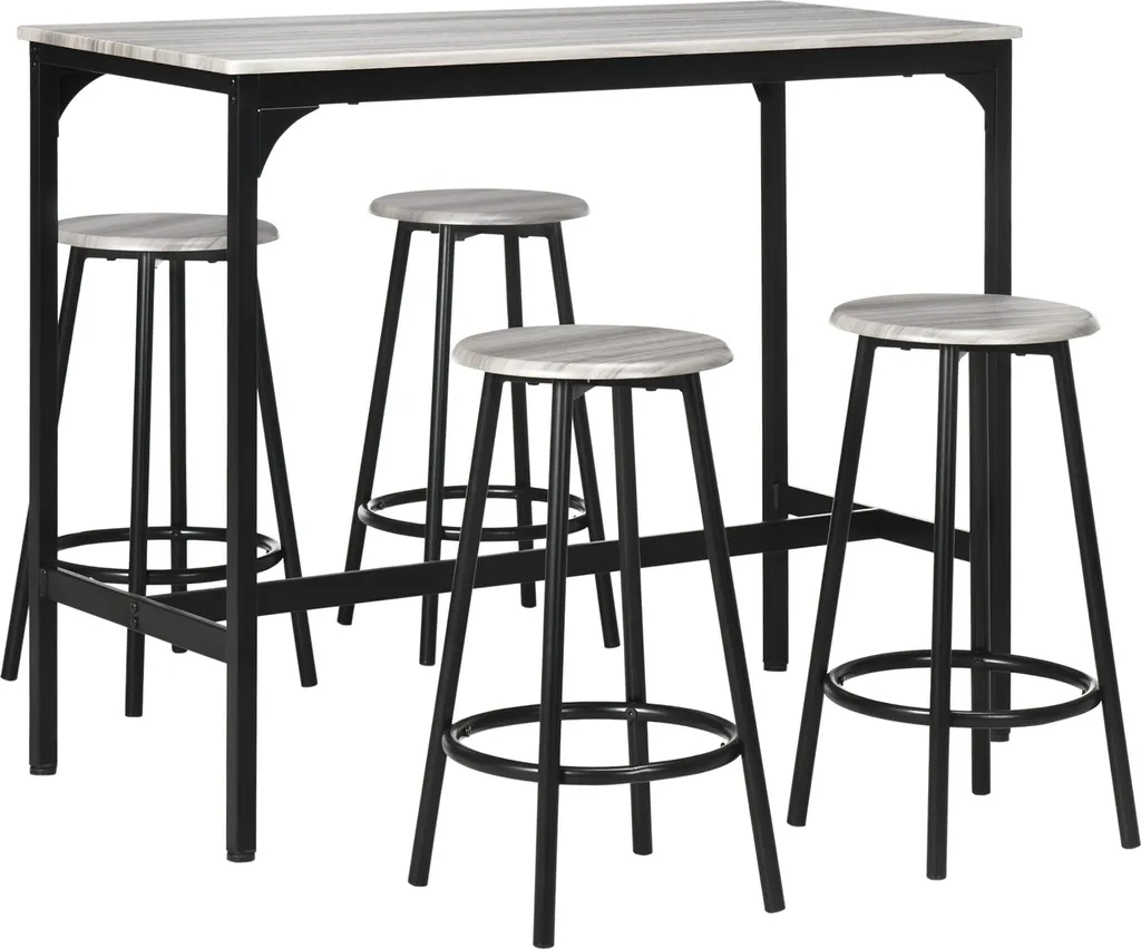 Table Haute de Cuisine Grise 4 Personnes, Coin Repas Industriel pour Studio