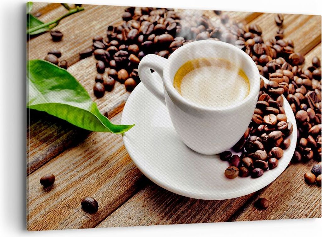 Bild auf Leinwand - Leinwandbild - Kaffee Tasse Espresso heiß - 120x80cm - Wand Bild - Wanddeko - Leinwanddruck - Bilder - Kunstdruck - Wanddekora...
