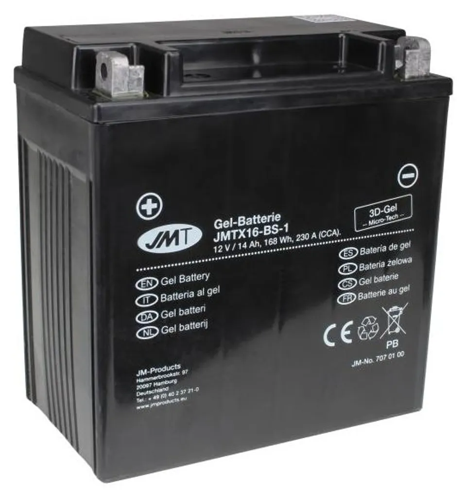 Batterie Gel 12V 230A YTX16-BS-1 haute capacité 151x87x161 mm JMT