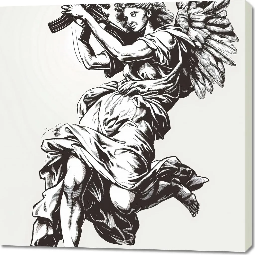 Tableau Ange Guerrier 100x100 cm grand format pour salon moderne