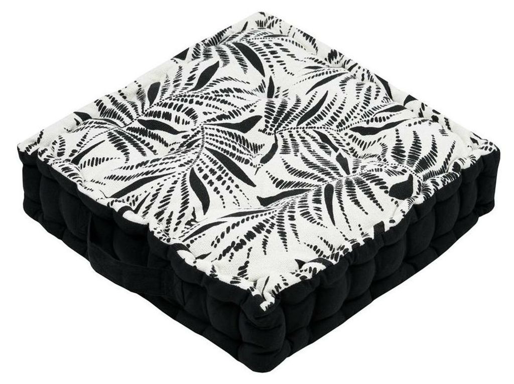 Stoff Textil Bodenkissen Leaves - schwarz/weiss - baumwolle Produktbild 
