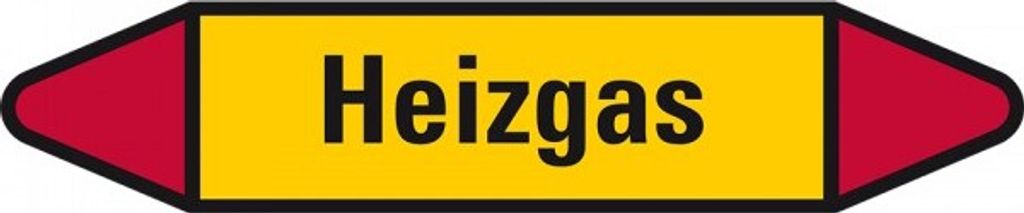 Aufkleber I Rohrleitungsetikett Heizgas, gelb/schwarz/rot, für Ø 25-40mm, 126...