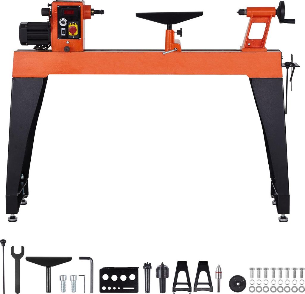 SucceBuy Drechselbank mit 1,5 PS, variabler Drehzahl von 0 bis 3200 U/min, 406x1020 mm Werkbank für mittlere bis große Holzbearbeitungsprojekte