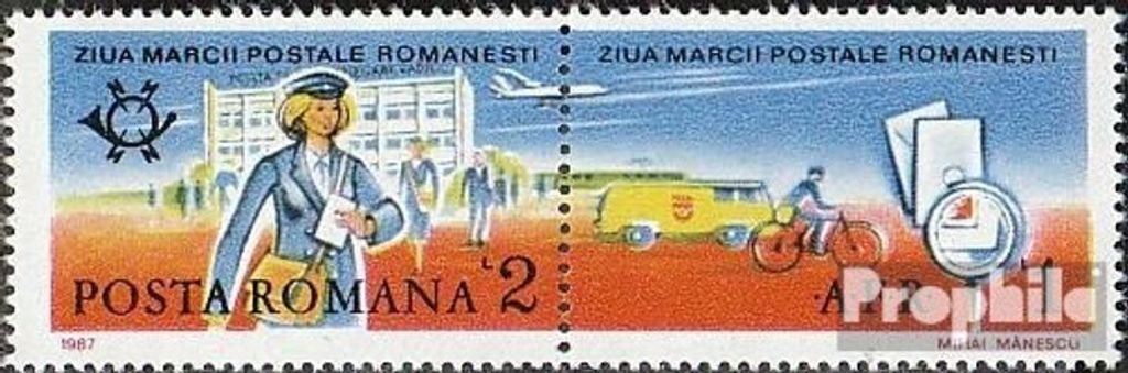 Briefmarken Rumänien 1987 Mi 4406Zf mit Zierfeld (kompl.Ausg.) postfrisch Tag der Briefmarke